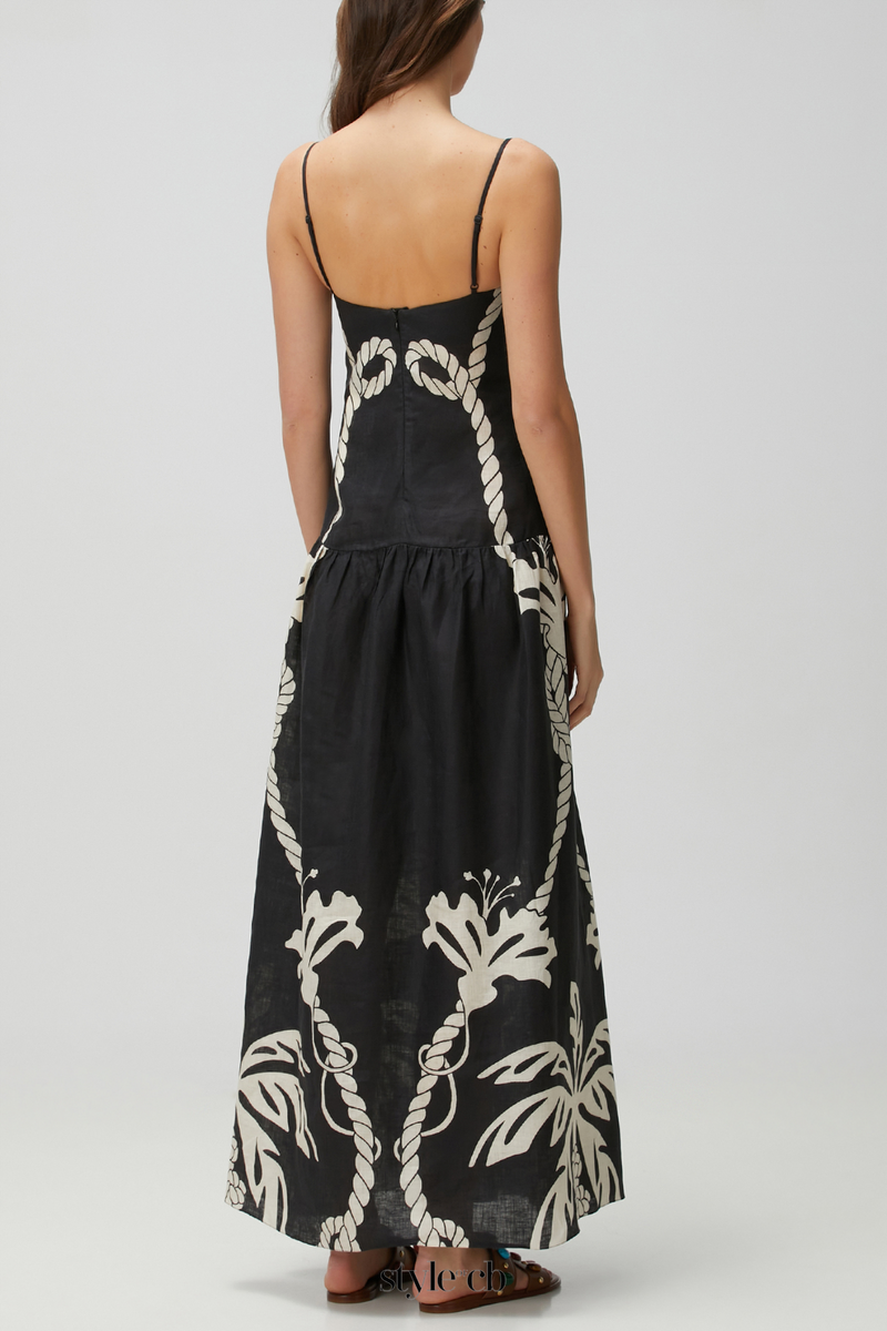 Lawerey Print Linen Maxi Dress