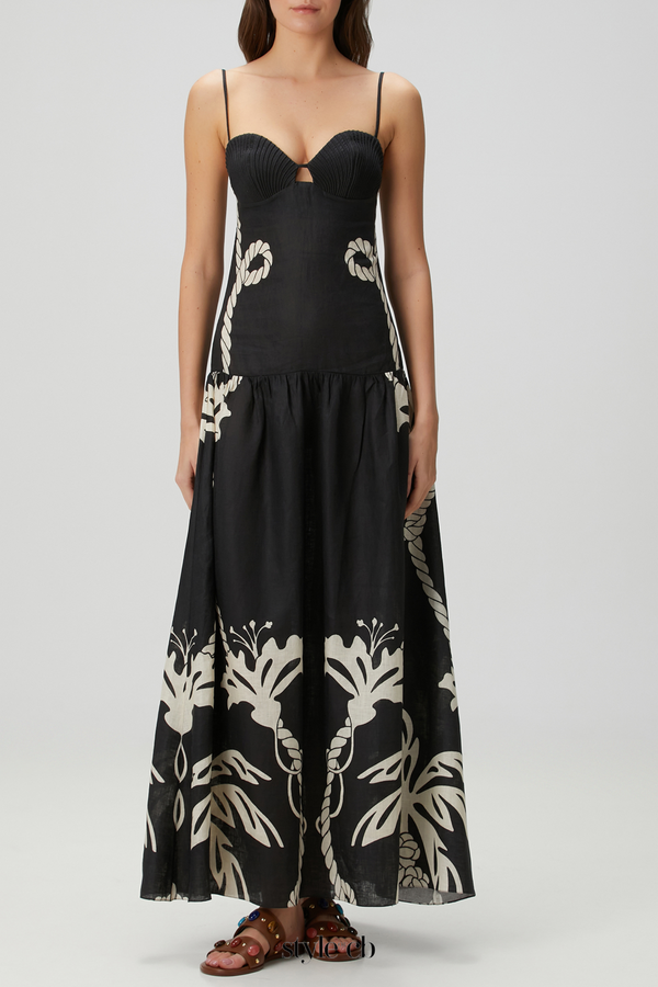 Lawerey Print Linen Maxi Dress