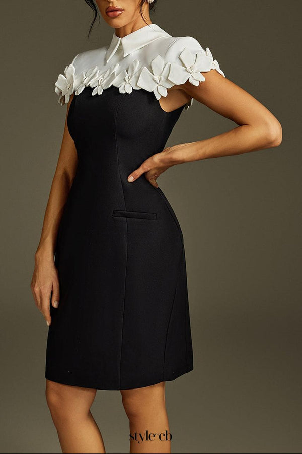 alma Collar Flower Mini Dress In Black