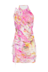 Ludema Floral Print Halter Ruched Mini Dress