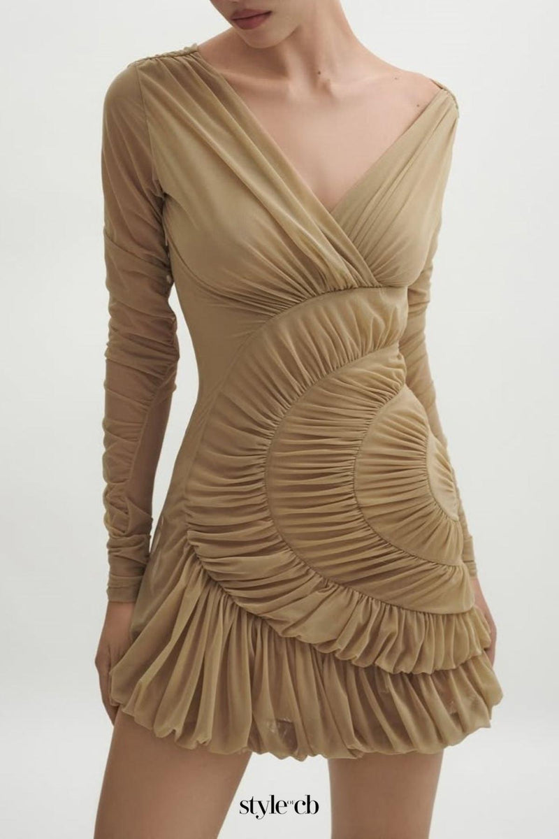 Lyre Mesh Shirred Mini Dress