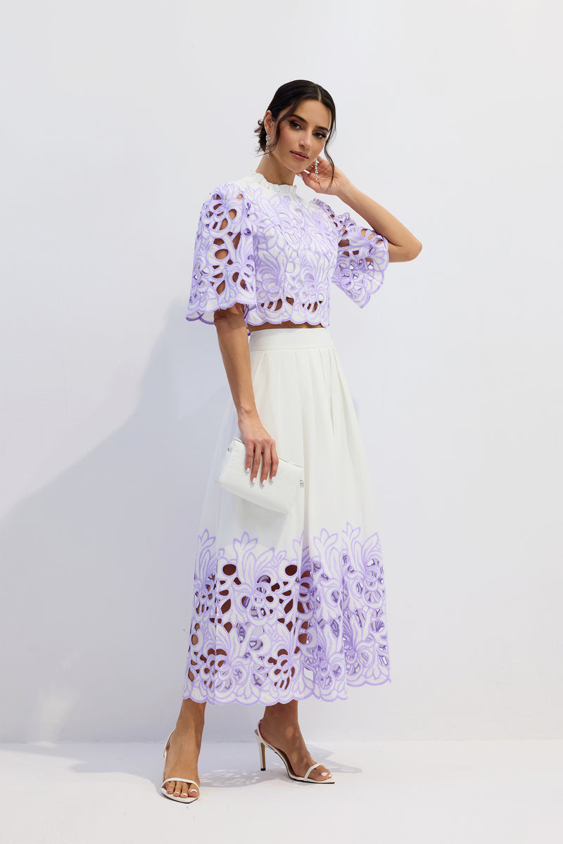 diana Floral Embroidered Two-Piece Set in purple