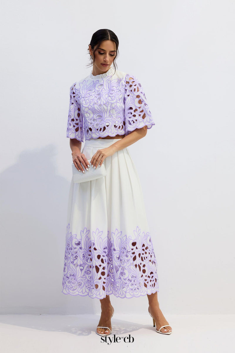 diana Floral Embroidered Two-Piece Set in purple