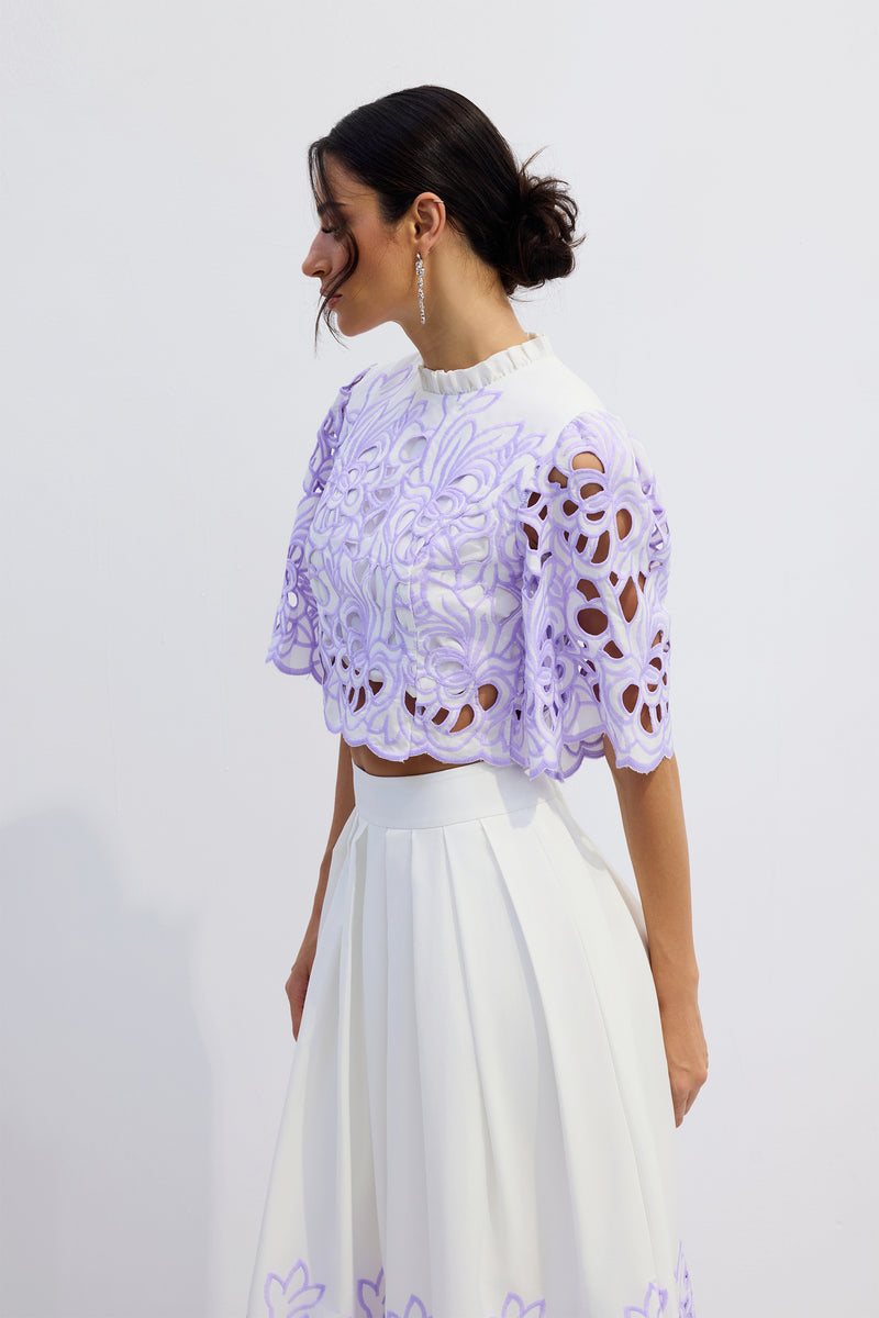 diana Floral Embroidered Two-Piece Set in purple