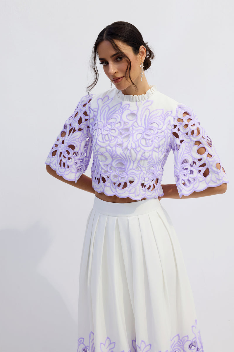 diana Floral Embroidered Two-Piece Set in purple