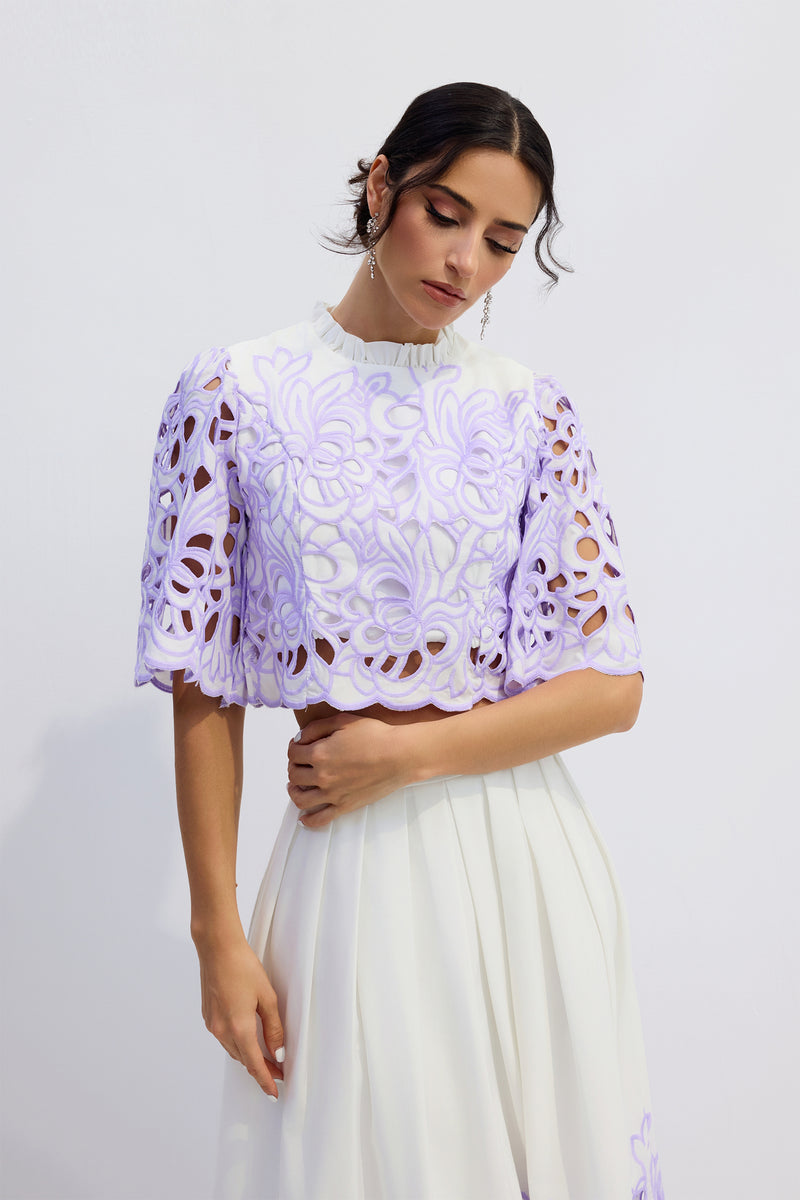 diana Floral Embroidered Two-Piece Set in purple