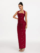 elvira Halterneck Pearl Bandage midi Dress in red