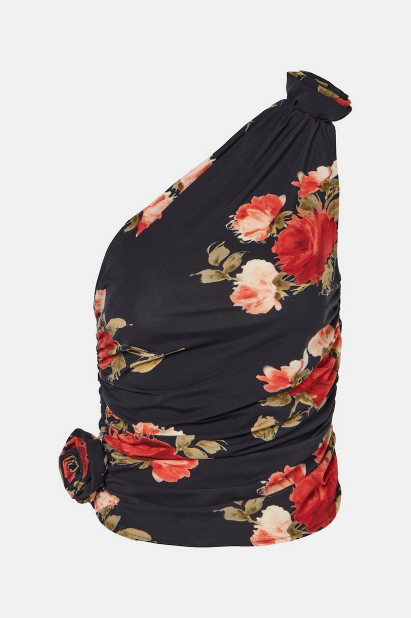 Mercy Floral Ruched One Shoulder Top