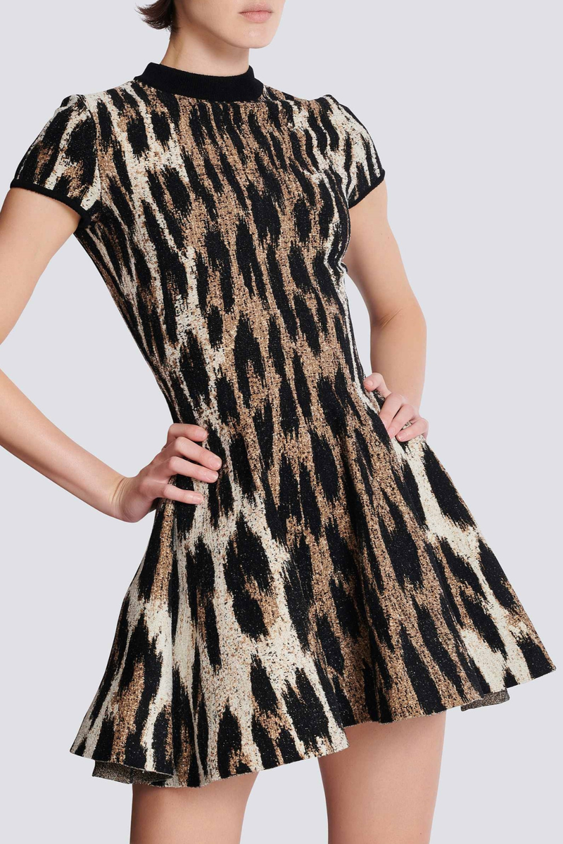 Miette Leopard Jacquard Knit Mini Dress
