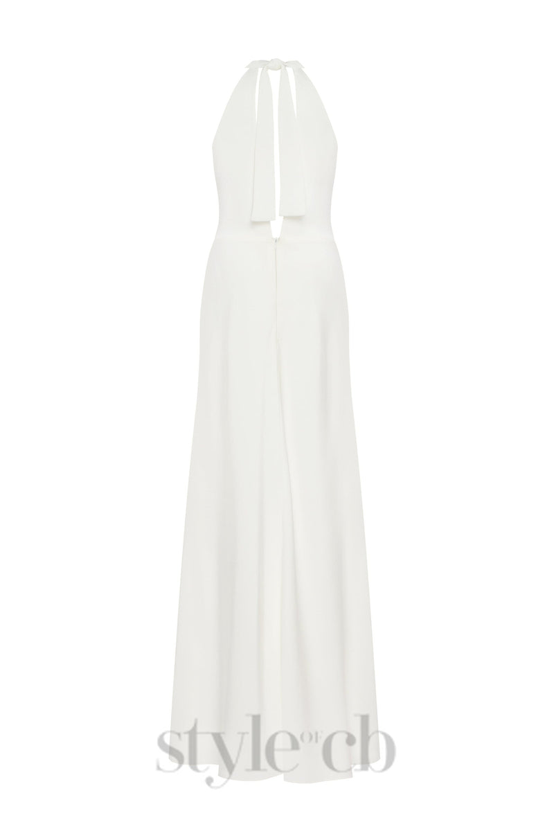 RACHEL WHITE HALTER SATIN BACK CUTOUT MAXI DRESS