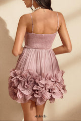 Naiya Spaghetti Flower Ruffle Mini Dress In Pink