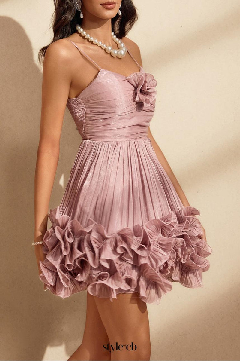 Naiya Spaghetti Flower Ruffle Mini Dress In Pink