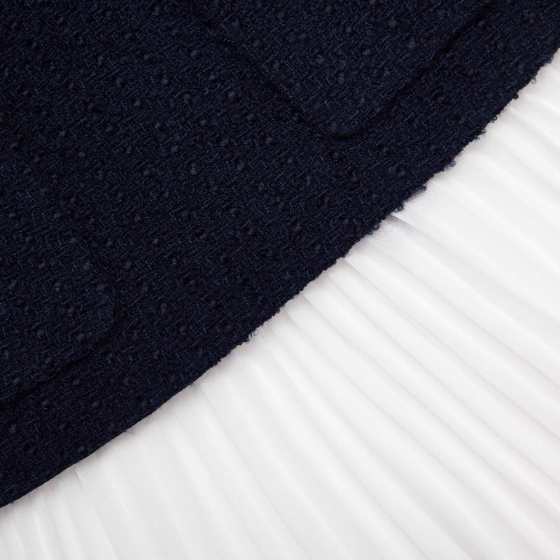 Navy Boucle And Chiffon Mini Dress