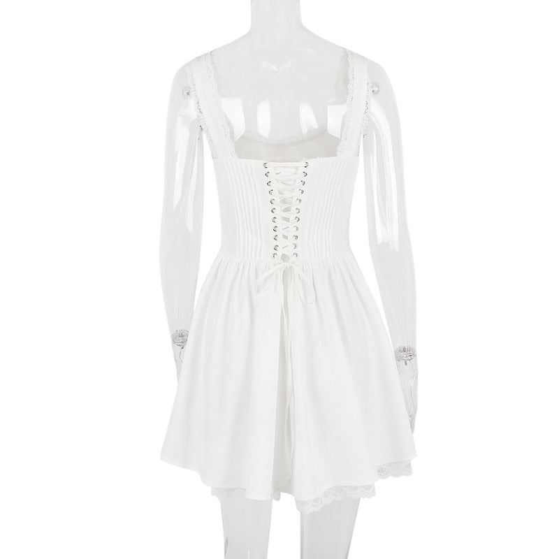 LACE CORSET MINI DRESS IN WHITE