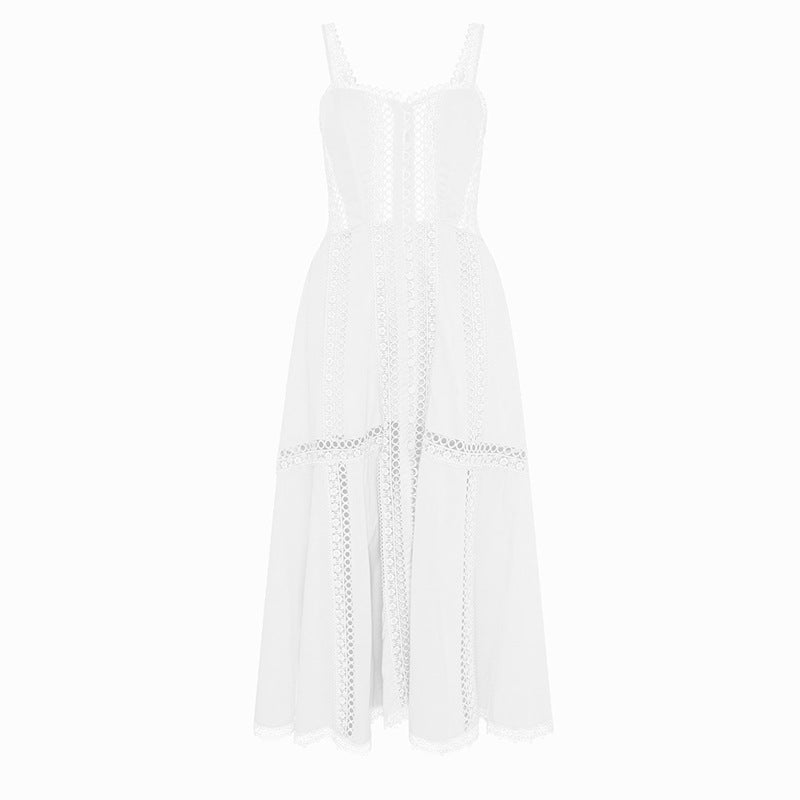 lillian embroidered hollow tube top maxi dress