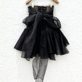 amelia Halter neck tube top with cross straps mini dress in black