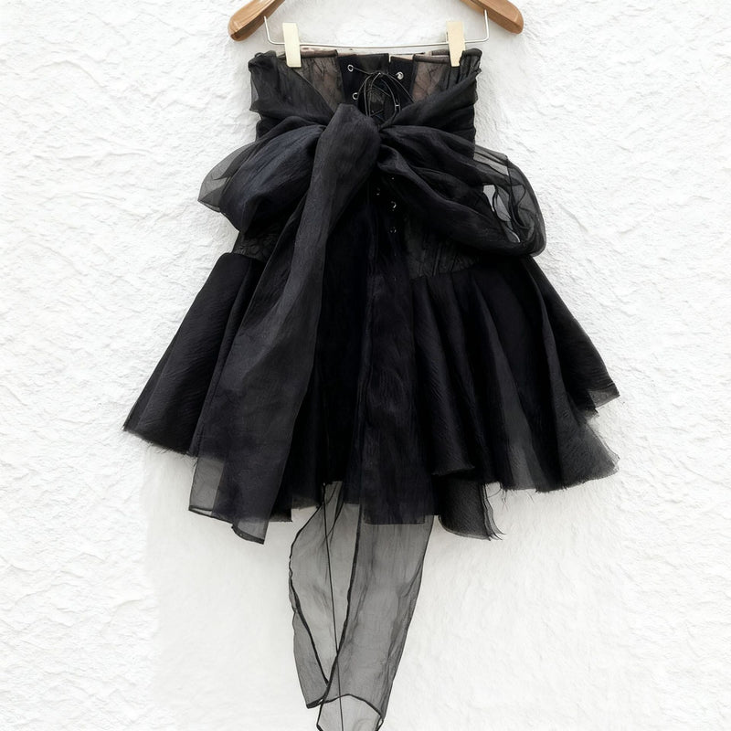 amelia Halter neck tube top with cross straps mini dress in black