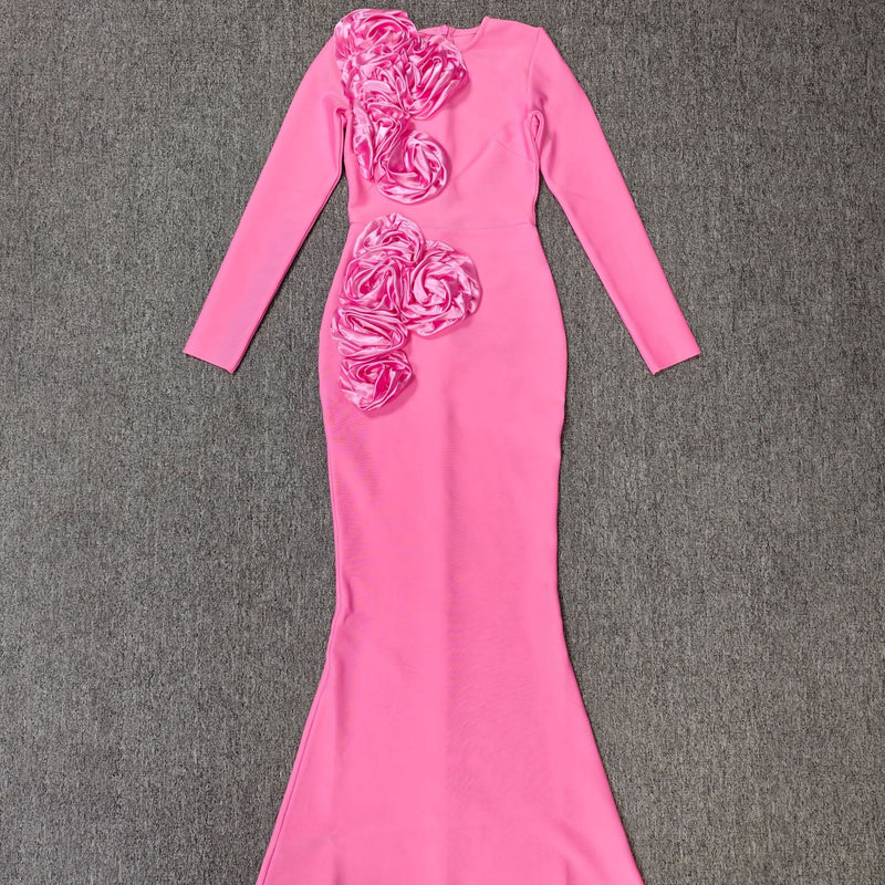 sally 3D Flower Decorative Bandage maxi Dress in pink