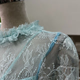 blue  Embroidered Flared Mini Dress