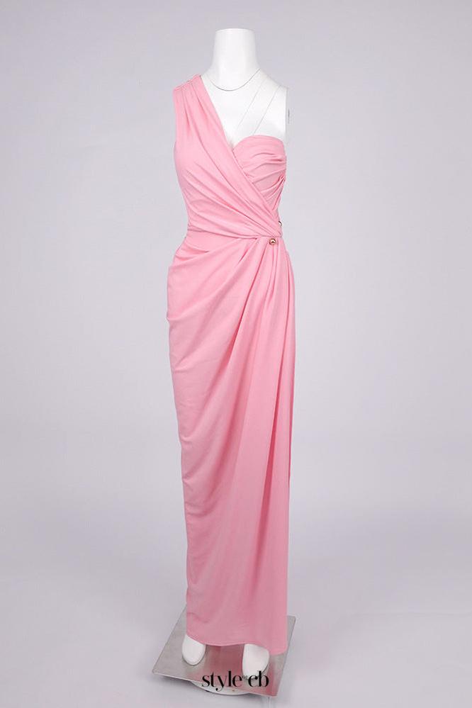 bess One-shoulder slant neck pleated maxi dress in pink