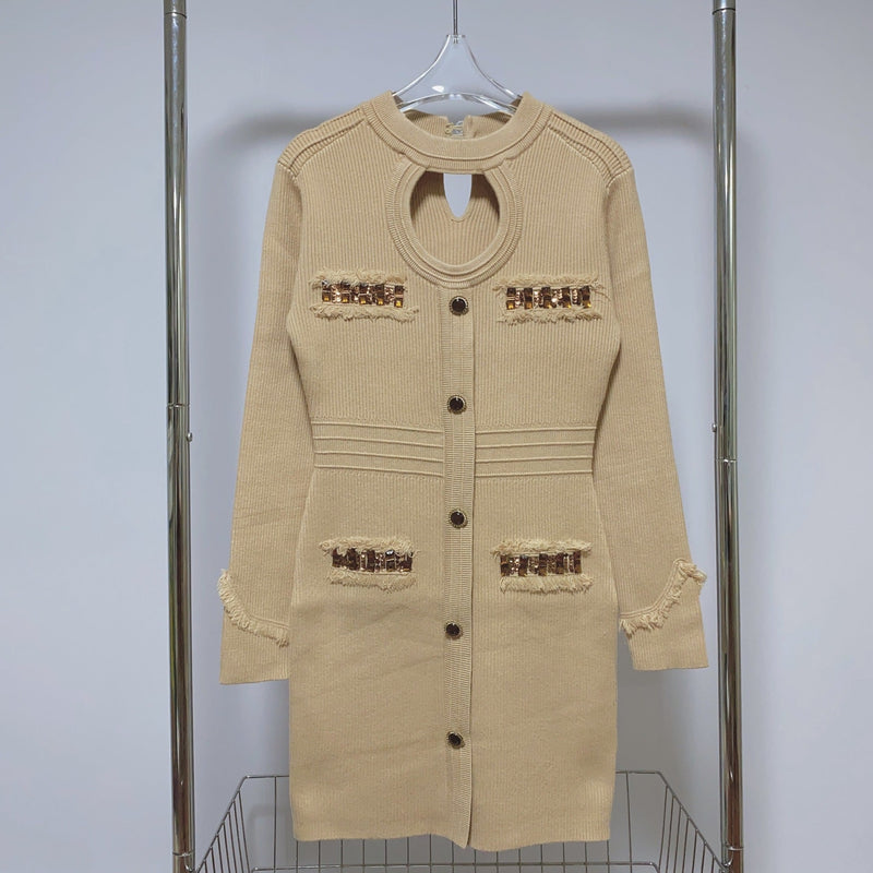 jenny Contour Long Sleeve Knit Mini Dress in Khaki