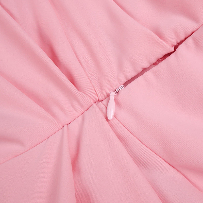 bess One-shoulder slant neck pleated maxi dress in pink