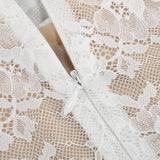 Lace jacquard fishbone bodycon mini dress in white