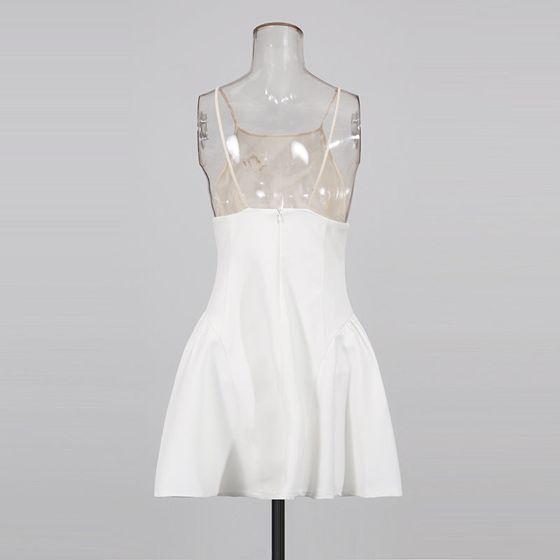 vanessa White mini dress with embroidered lace cape