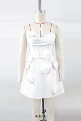 valerie 3d flower embellished strapless mini dress in white