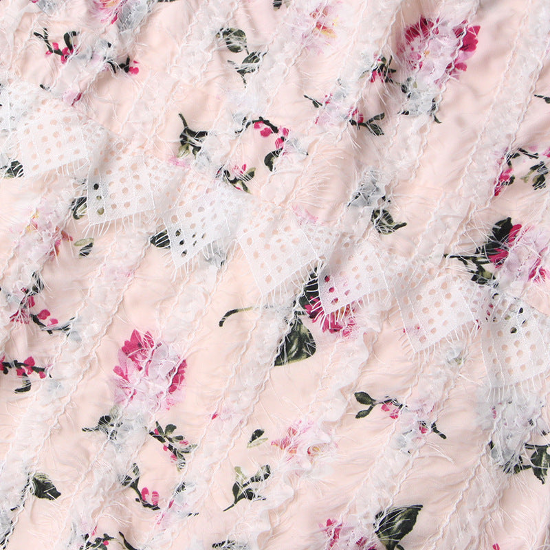 sebastiane Lace-trim long-sleeve floral midi dress in white