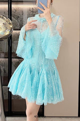 blue  Embroidered Flared Mini Dress