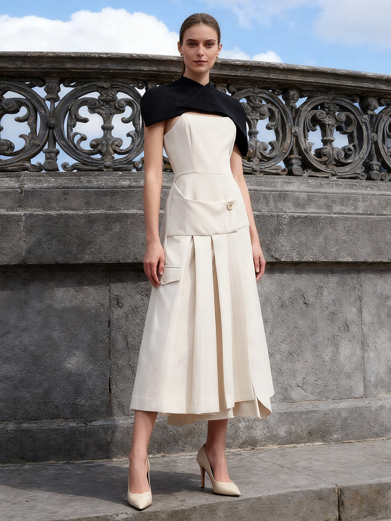 gustave Khaki Cape sleeveless irregular midi dress