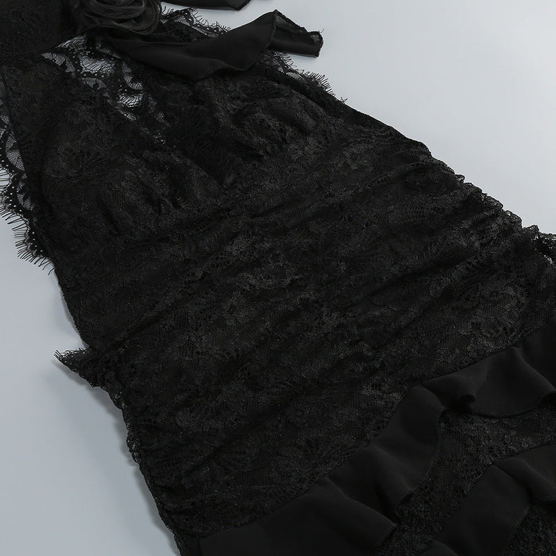 hulda cotton lace hollow maxi dress in black