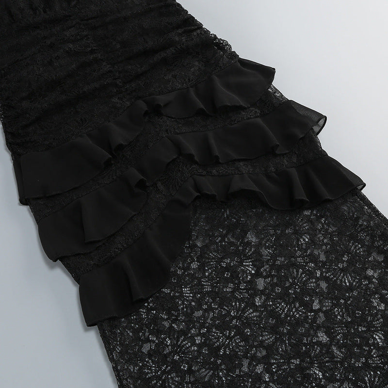 hulda cotton lace hollow maxi dress in black