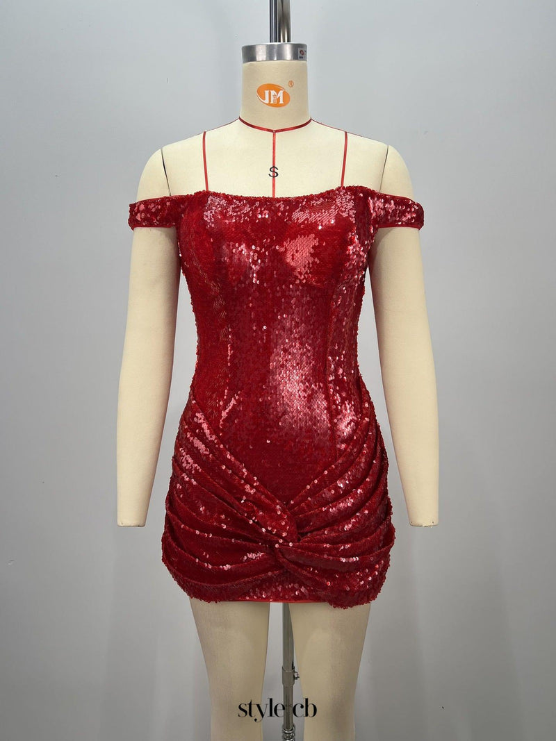 juliet sequin ruched beaded Strapless bodycon mini dress in red