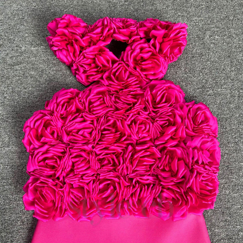 flower bandage midi dress in hot pink
