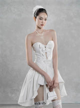 samantha bow-tie strapless mini dress in white