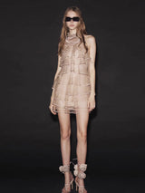 Chiffon Sleeveless Ruffle Mini Dress in khaki