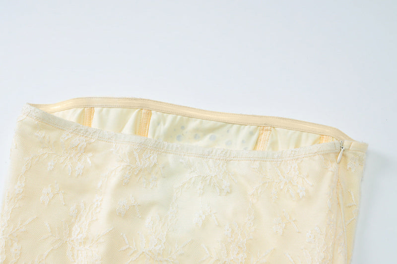 meroy Strapless Lace Mini Dress in Baby Pink