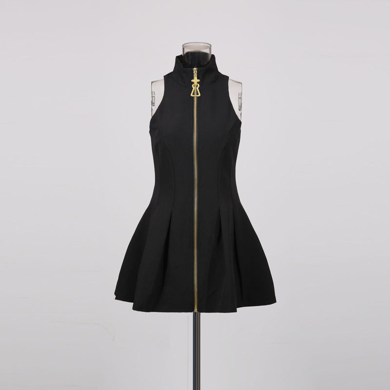 carol black halterneck dress in grain de poudre wool
