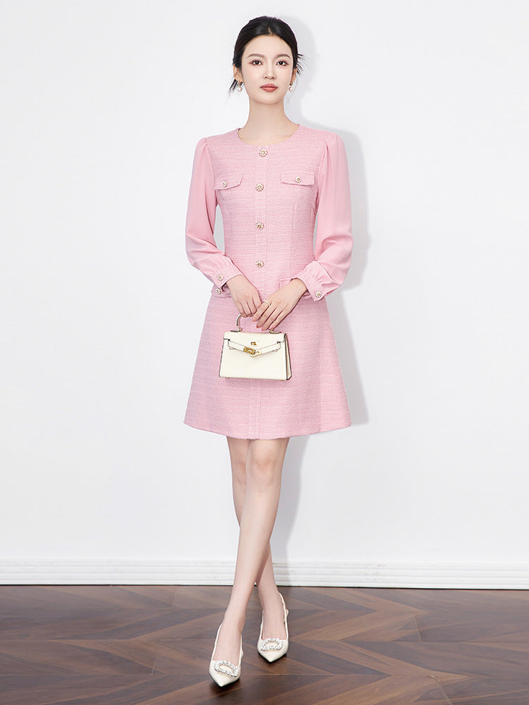 alani Embossed Chiffon Puff Sleeves mini Dress in pink