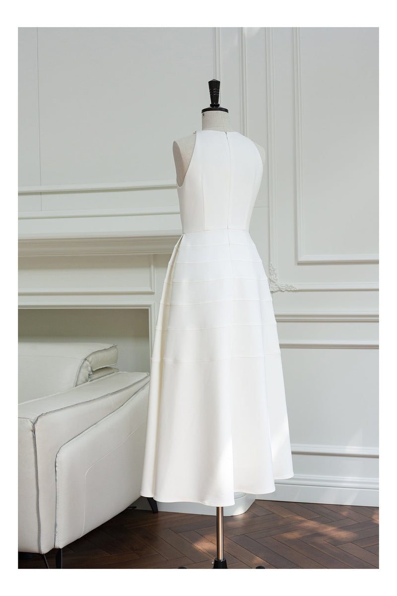 Sleeveless halter neck with diamond midi dress in white