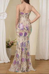 athena floral sequin bodycon maxi dress in apricot