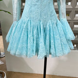 blue  Embroidered Flared Mini Dress