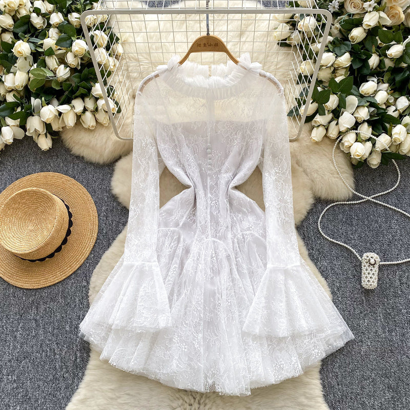 Green Embroidered Flared Mini Dress