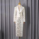 high-waisted skirt Gold sequin print blazer suit in white