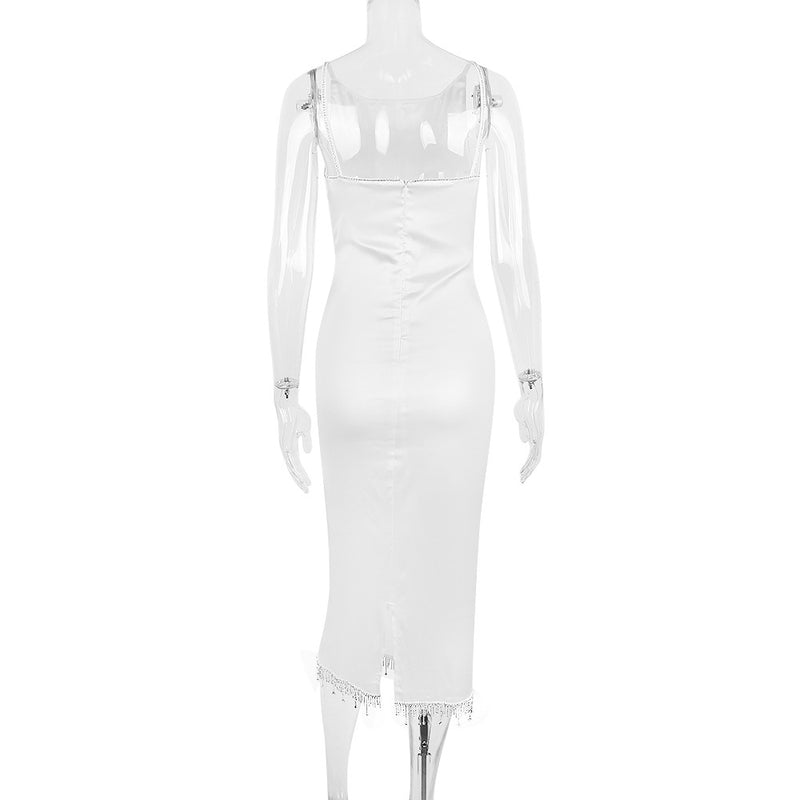 CRYSTALLISED MIDI DRESS IN IVORY