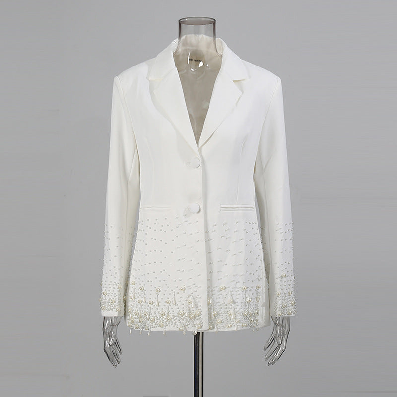 mirabelle Long Sleeve Pearl Blazer in white