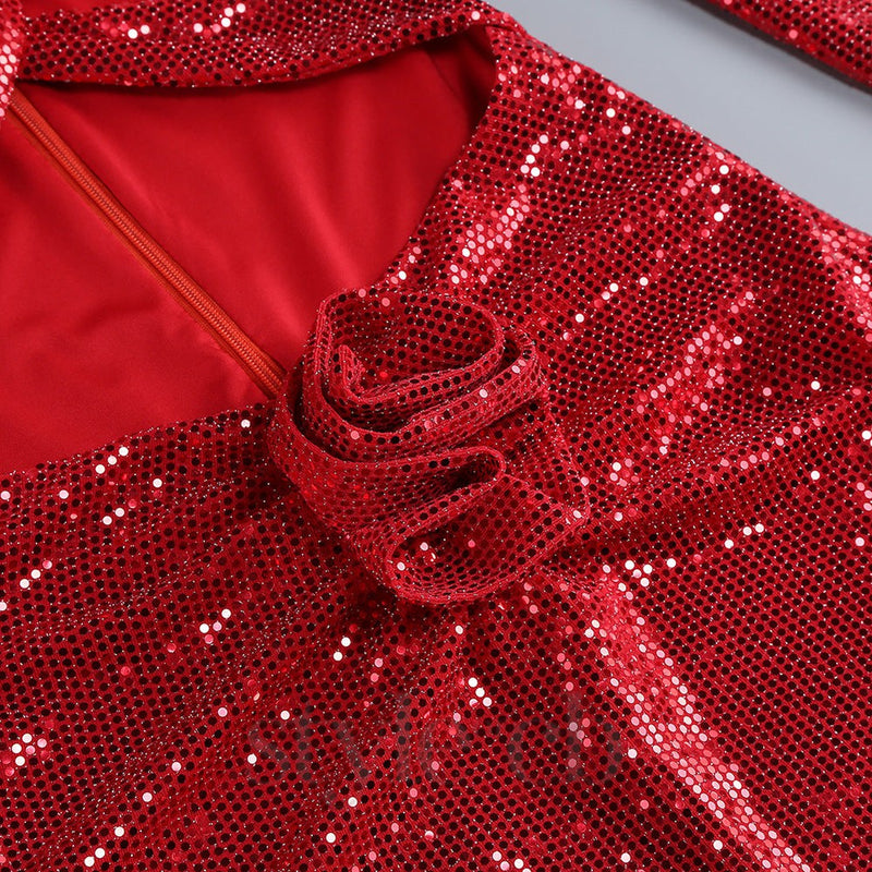 FLOWER EMBELLISHED CUTOUT SEQUIN MAXI DRESS IN RED