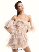 delia ruffle embellished  mini dress in beige